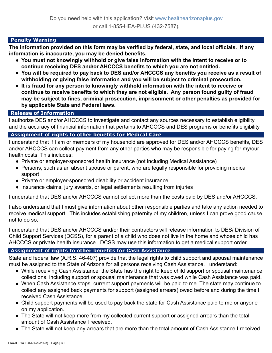Form FAA-0001A Application for Benefits - Arizona, Page 40