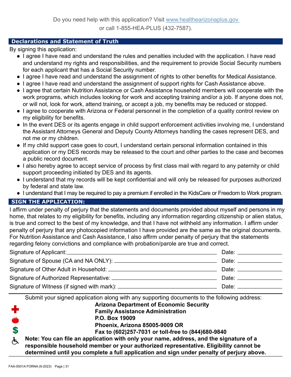 Form FAA-0001A Application for Benefits - Arizona, Page 41