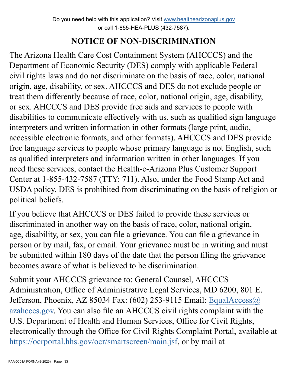 Form FAA-0001A Application for Benefits - Arizona, Page 43