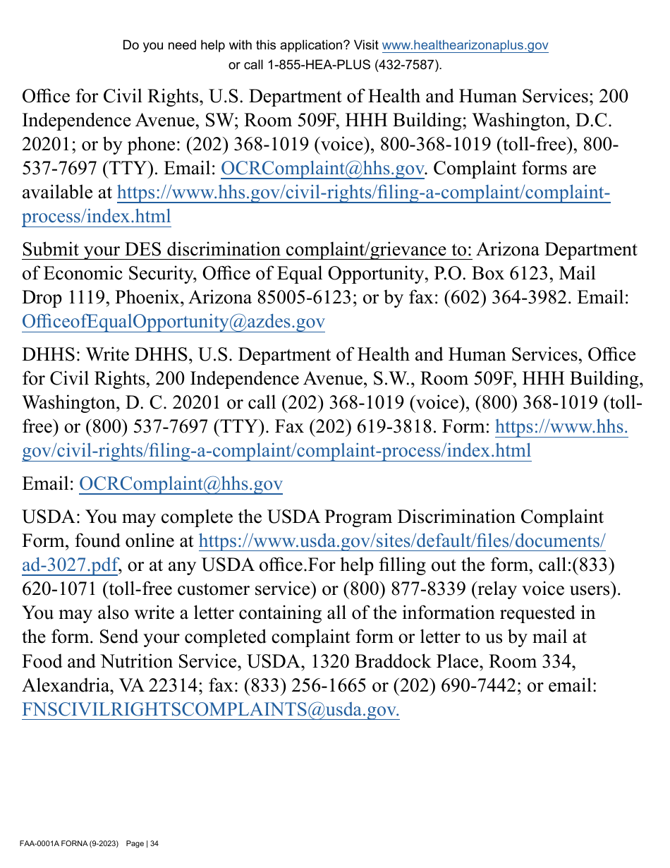 Form FAA-0001A Application for Benefits - Arizona, Page 44
