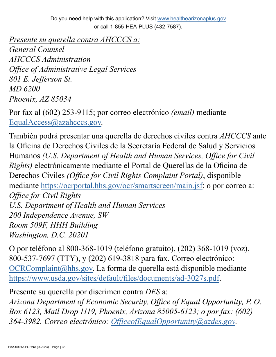 Form FAA-0001A Application for Benefits - Arizona, Page 46