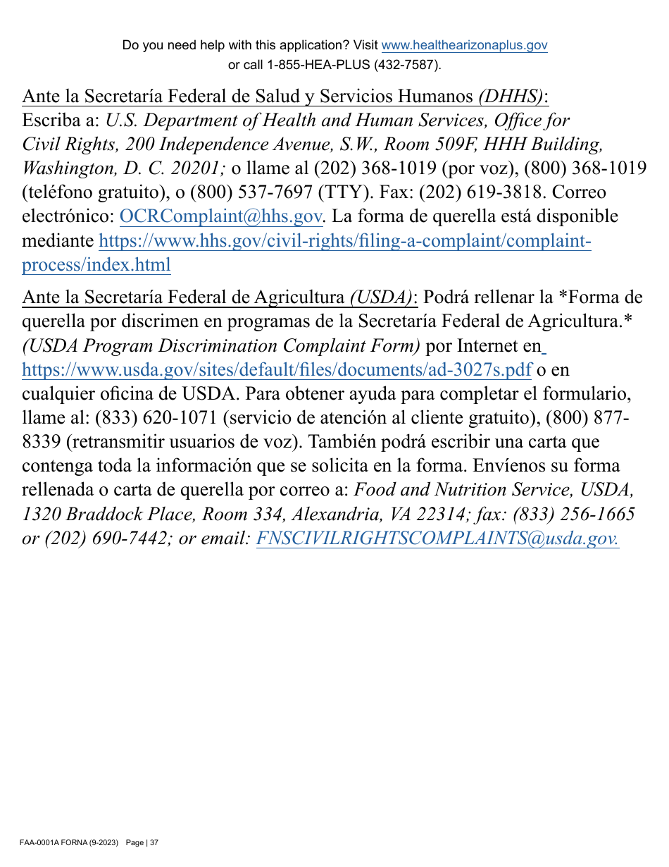 Form FAA-0001A Application for Benefits - Arizona, Page 47