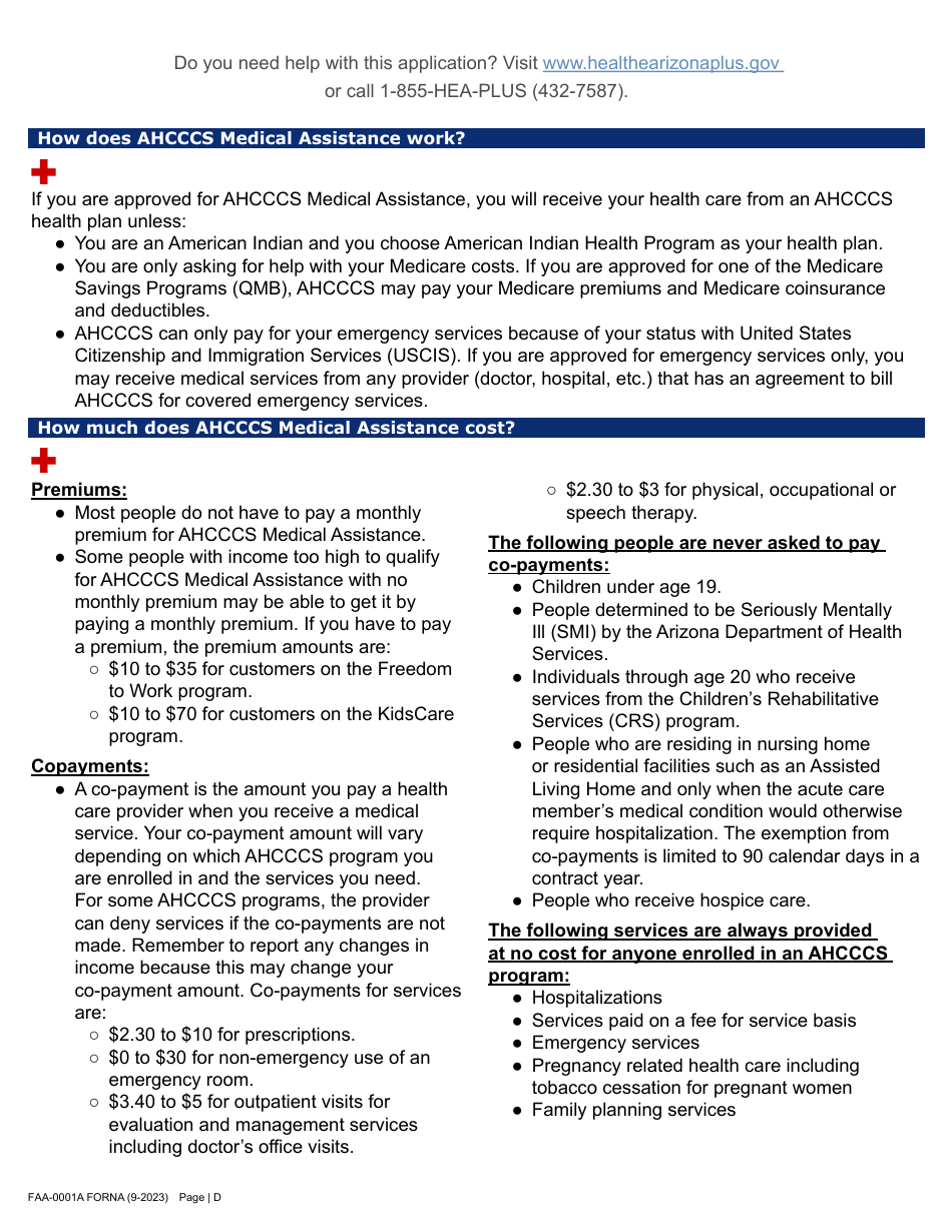 Form FAA-0001A Application for Benefits - Arizona, Page 4