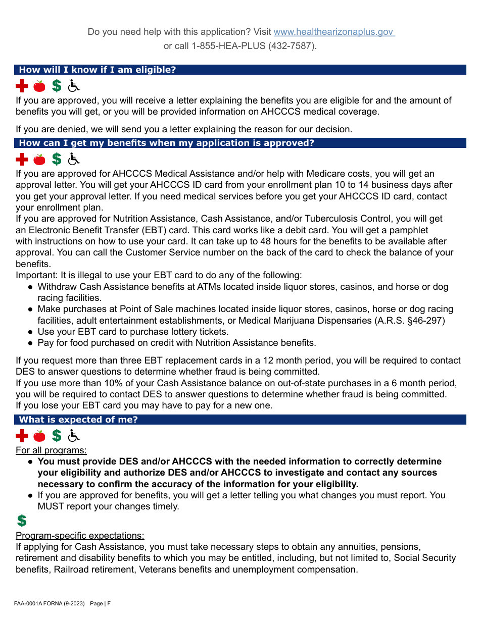 Form FAA-0001A Application for Benefits - Arizona, Page 6