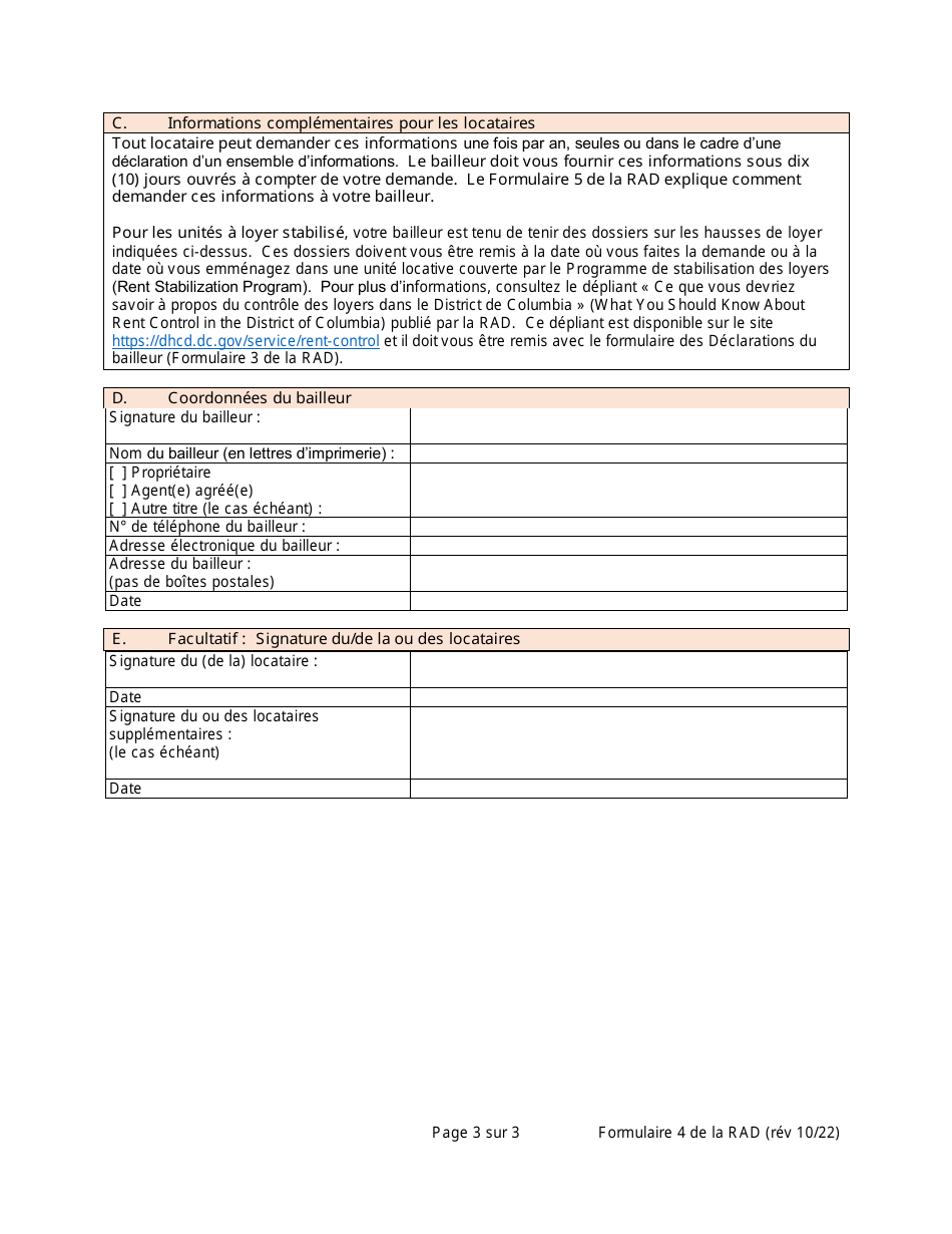 RAD Form 4 Rent History Disclosure for All Rental - Washington, D.C. (French), Page 3