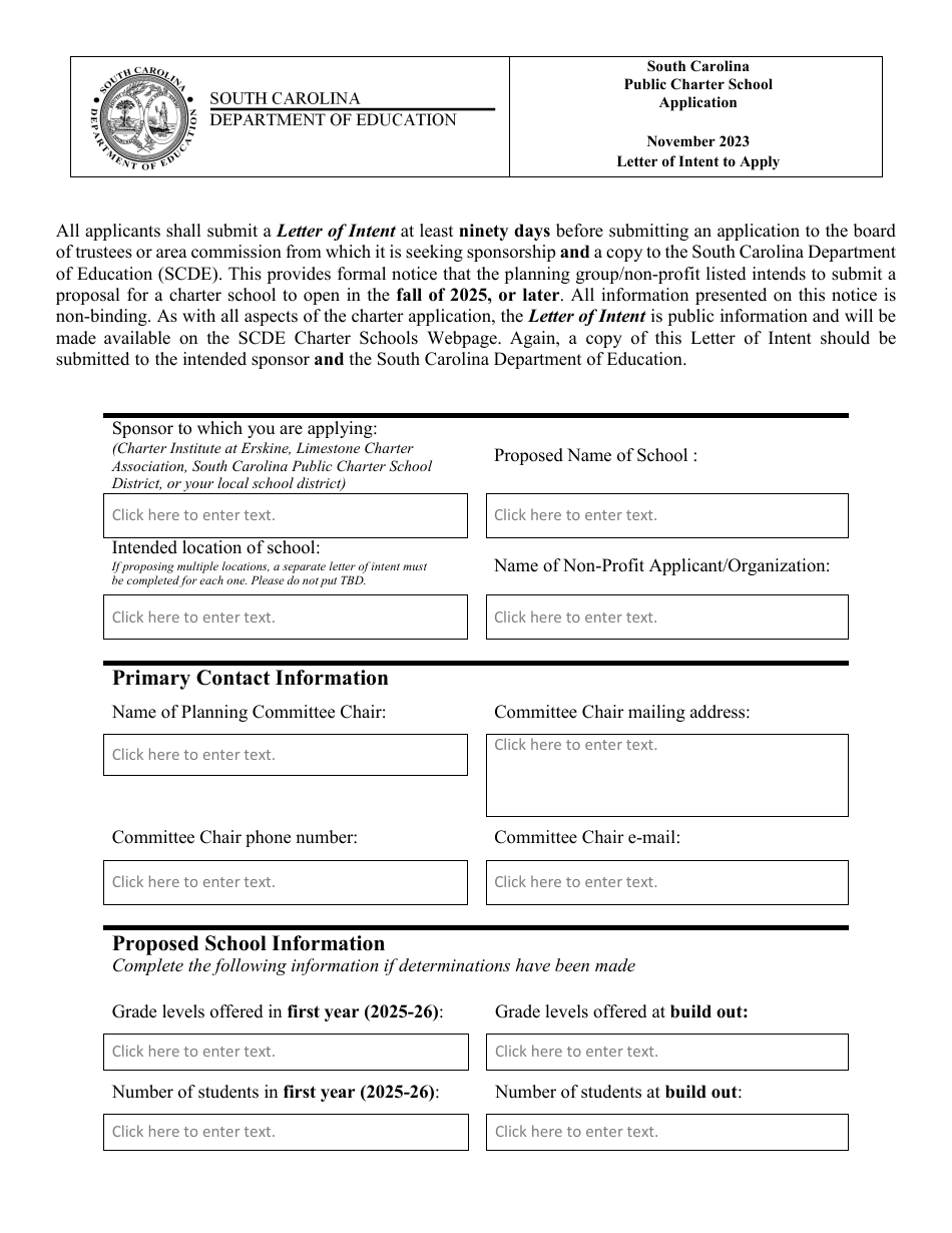 Public Charter School Application - South Carolina, Page 1