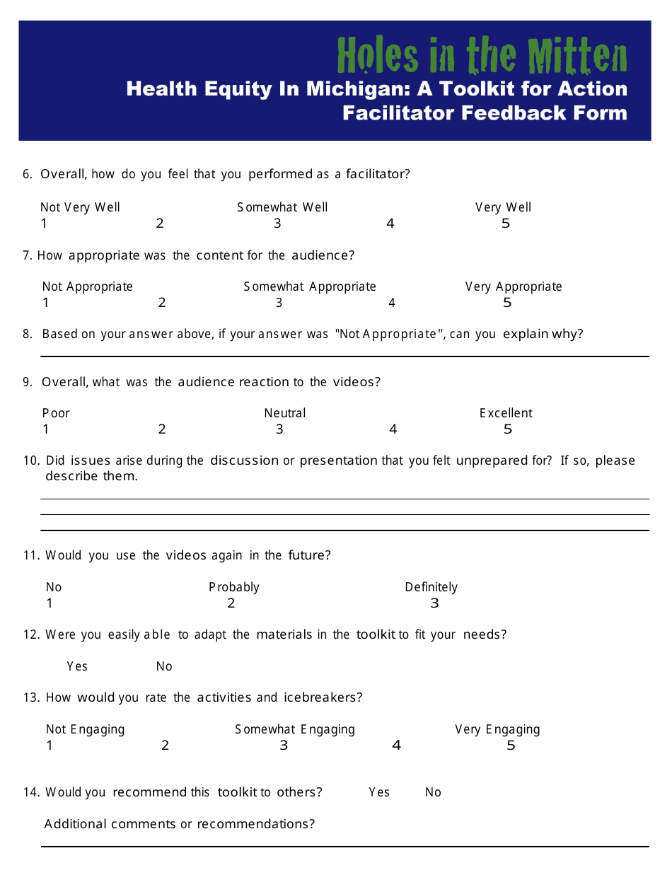 Tookit Facilitator Feedback Form - Michigan, Page 2
