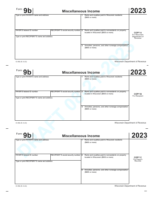 Form 9B (IC-092) Miscellaneous Income - Draft - Wisconsin, 2023