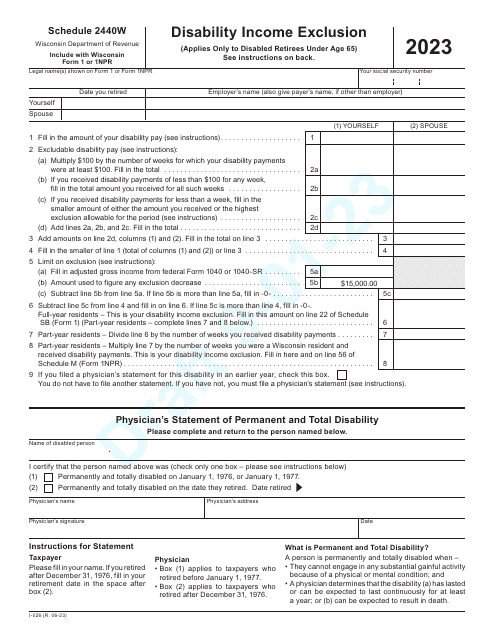 Form I-026 Schedule 2440W Disability Income Exclusion - Draft - Wisconsin, 2023