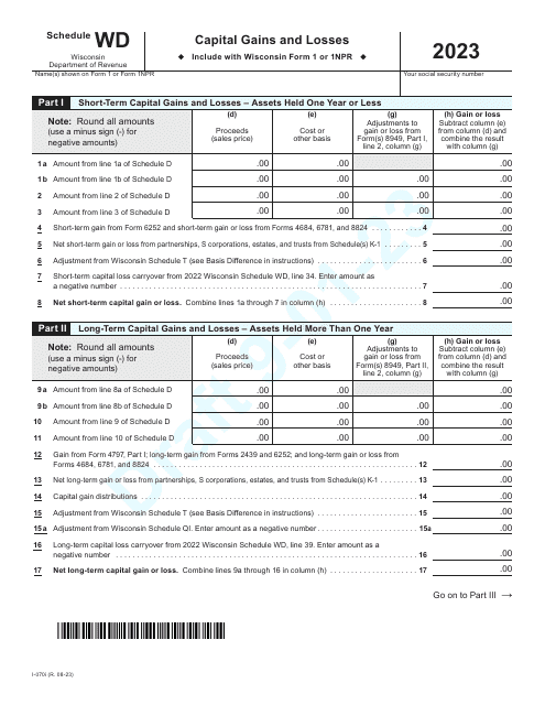Form I-070I Schedule WD Capital Gains and Losses - Draft - Wisconsin, 2023