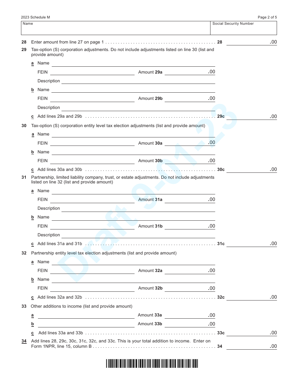 Form I-053 Schedule M Additions to and Subtractions From Income - Draft - Wisconsin, Page 2