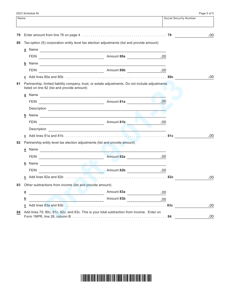 Form I-053 Schedule M Additions to and Subtractions From Income - Draft - Wisconsin, Page 5