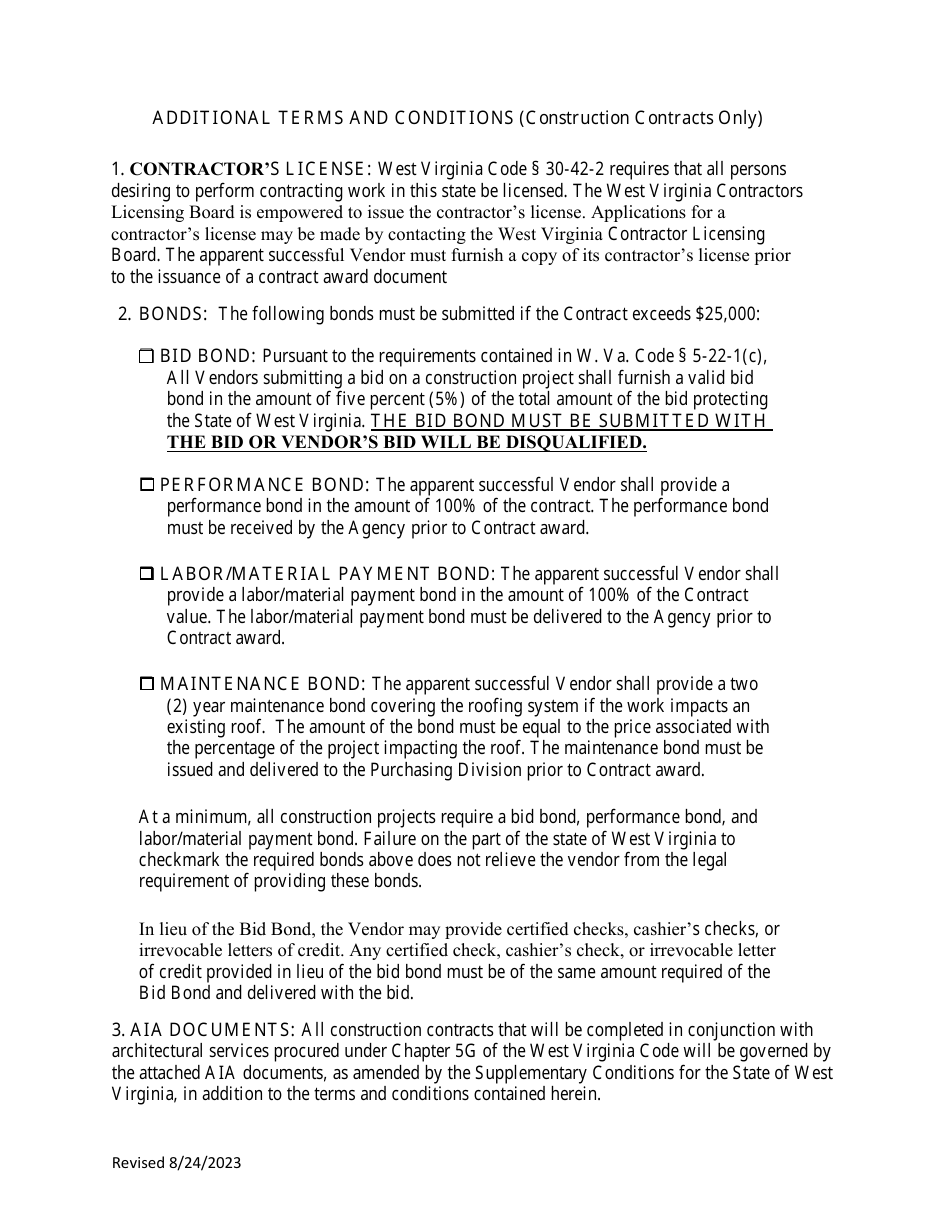 Instructions to Vendors Submitting Bids (Agency Delegated Procurements Only) - West Virginia, Page 17