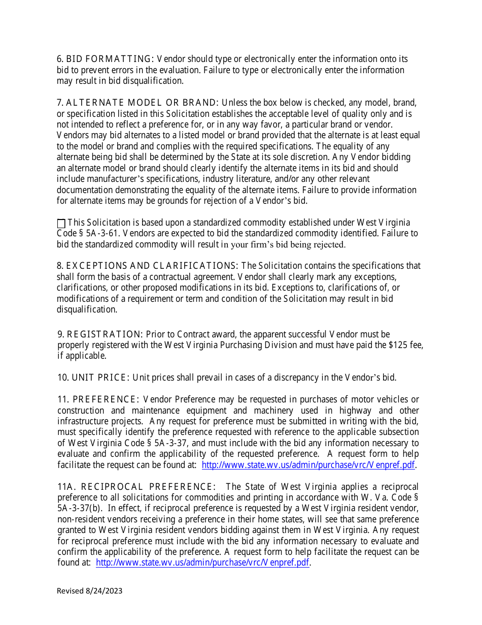 Instructions to Vendors Submitting Bids (Agency Delegated Procurements Only) - West Virginia, Page 3