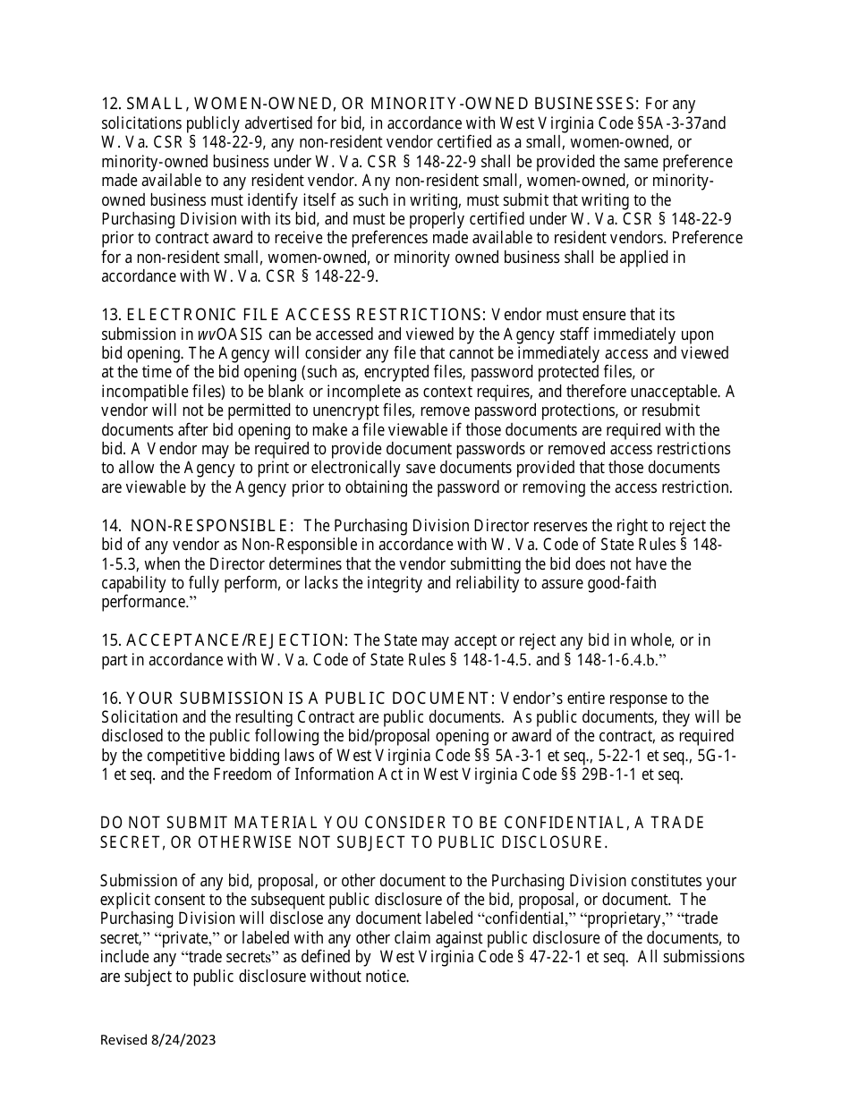 Instructions to Vendors Submitting Bids (Agency Delegated Procurements Only) - West Virginia, Page 4