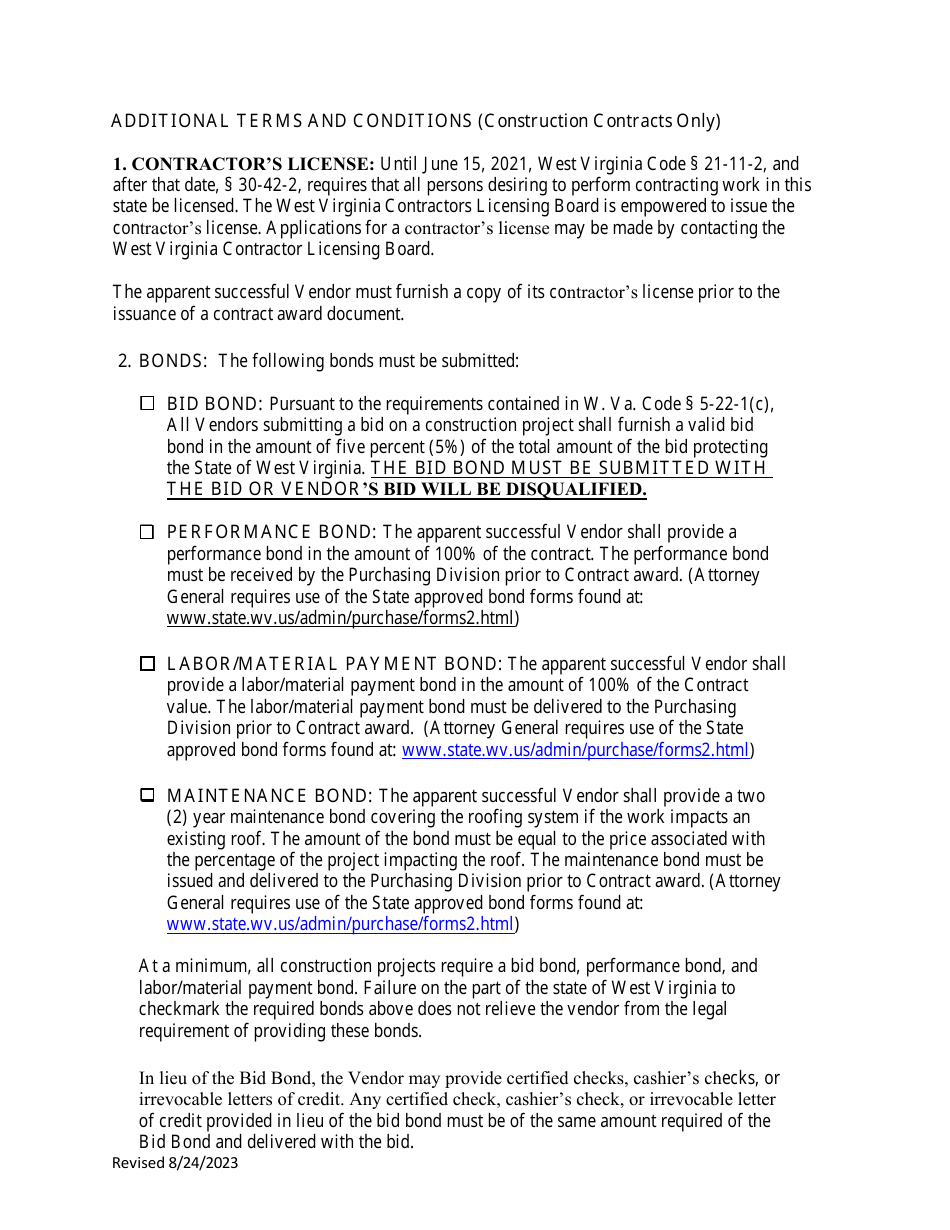 Instructions to Vendors Submitting Bids - West Virginia, Page 20