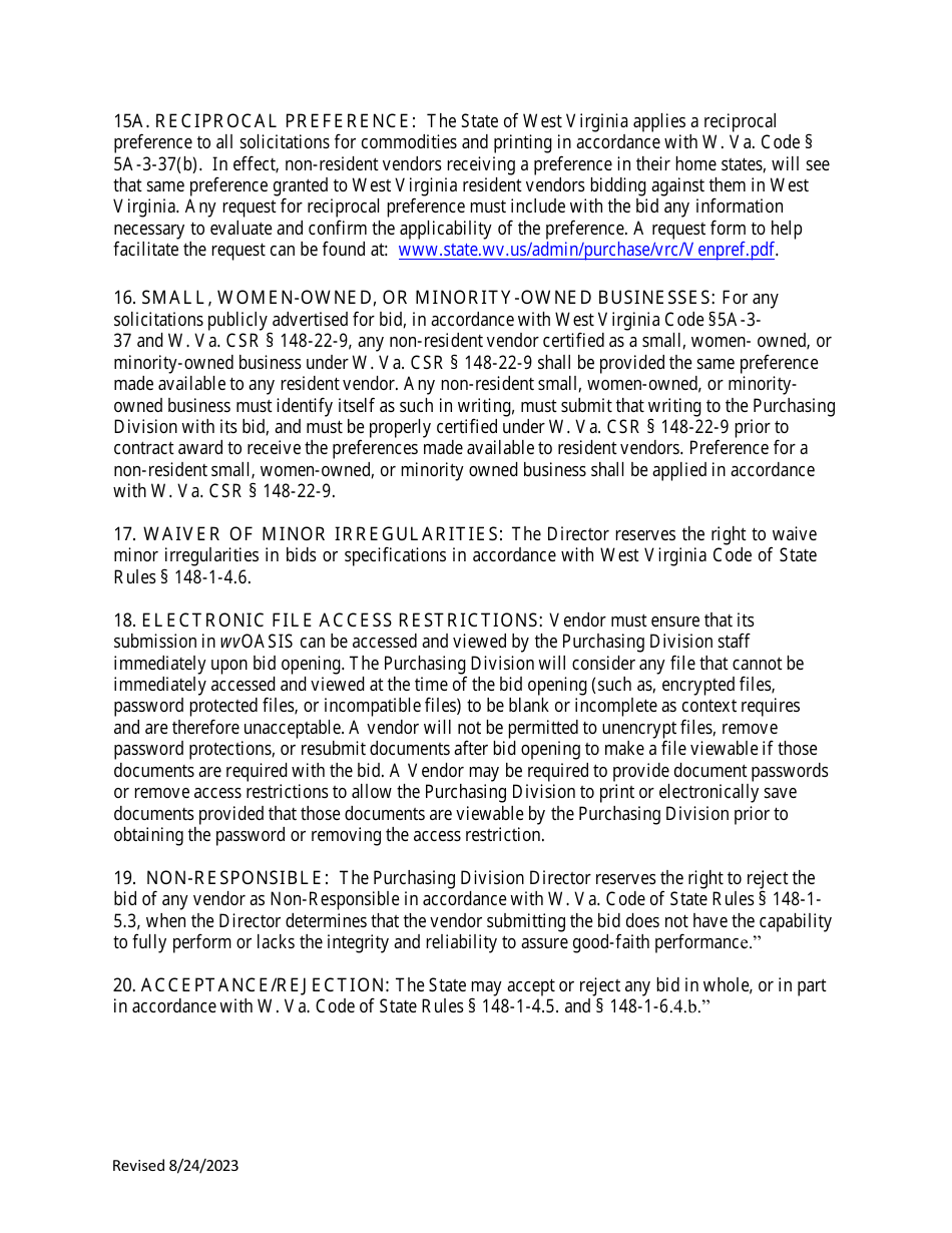 Instructions to Vendors Submitting Bids - West Virginia, Page 5