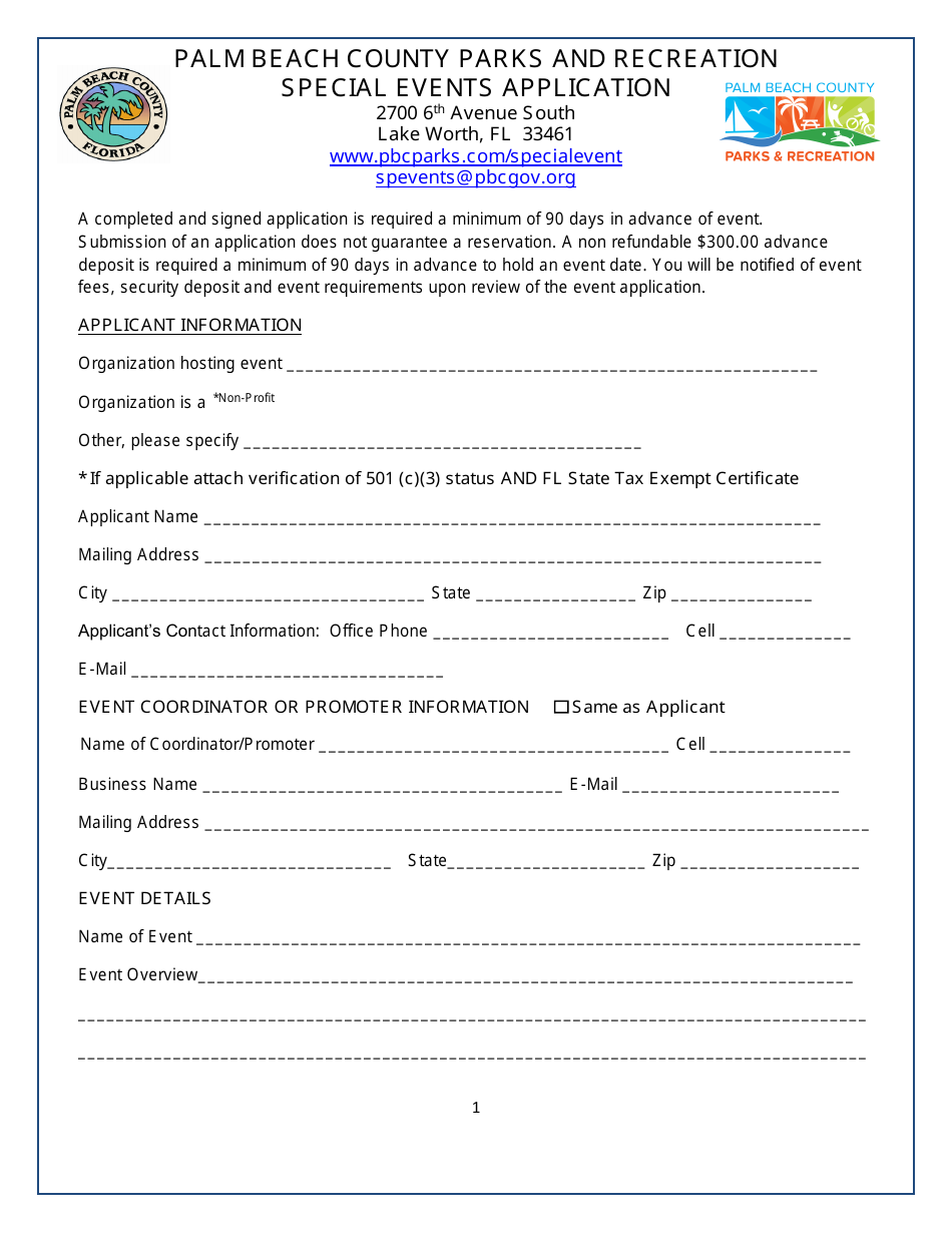 Special Events Application - Palm Beach County, Florida, Page 1