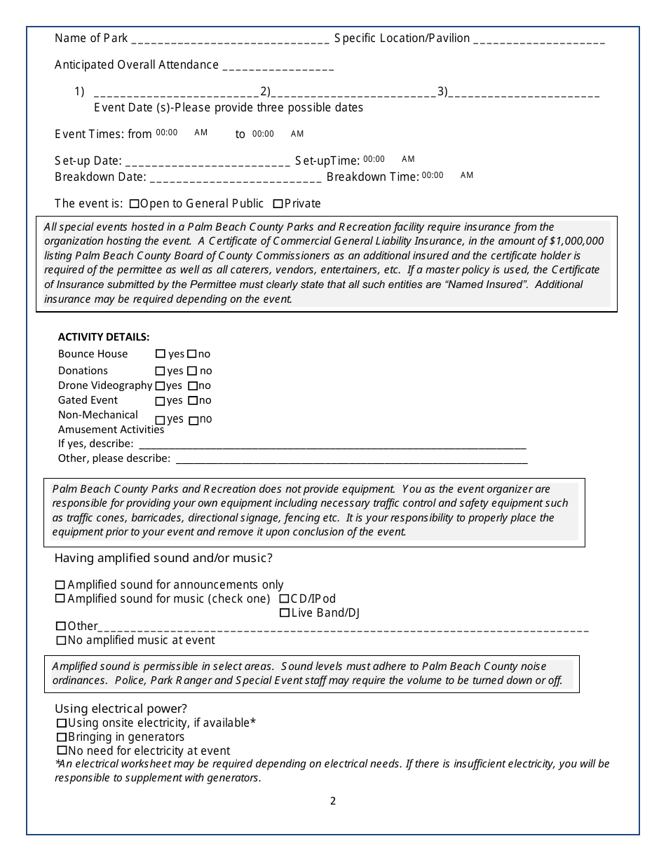 Special Events Application - Palm Beach County, Florida, Page 2