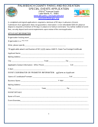 Document preview: Special Events Application - Palm Beach County, Florida
