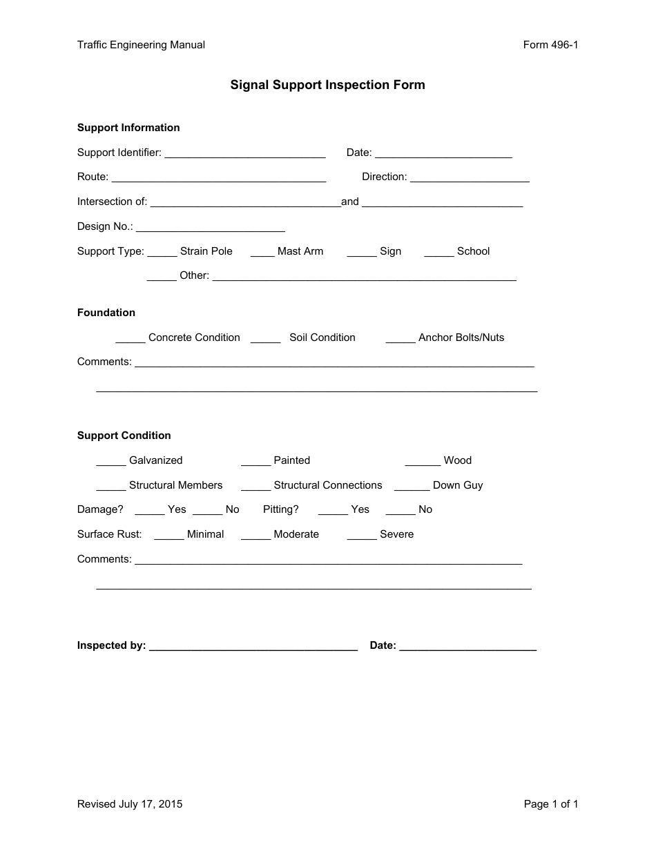 Form 496-1 Signal Support Inspection Form - Ohio, Page 1