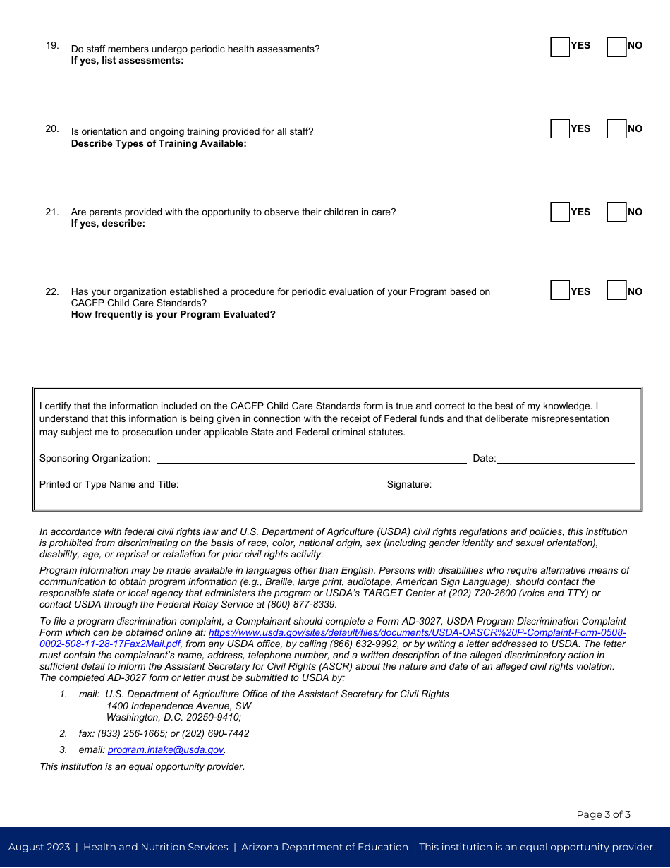 Child Care Standards for Unlicensed Facilities - Arizona, Page 3