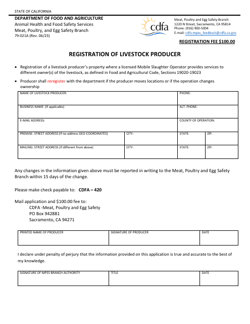 Form 79-021A Registration of Livestock Producer - California