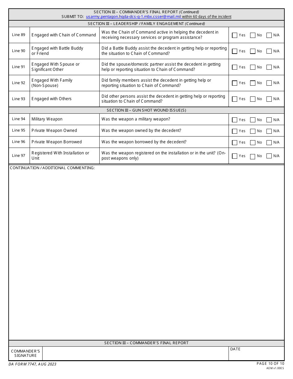 DA Form 7747 Commanders Suspected Suicide Event Report, Page 10