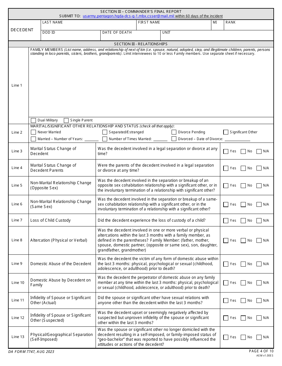 DA Form 7747 Commanders Suspected Suicide Event Report, Page 4