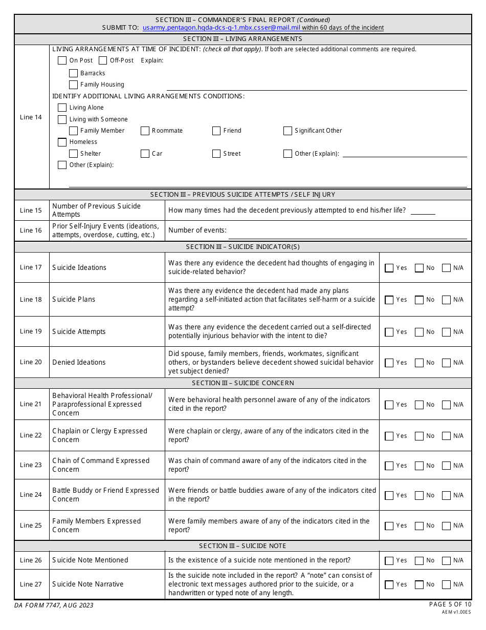 DA Form 7747 Commanders Suspected Suicide Event Report, Page 5