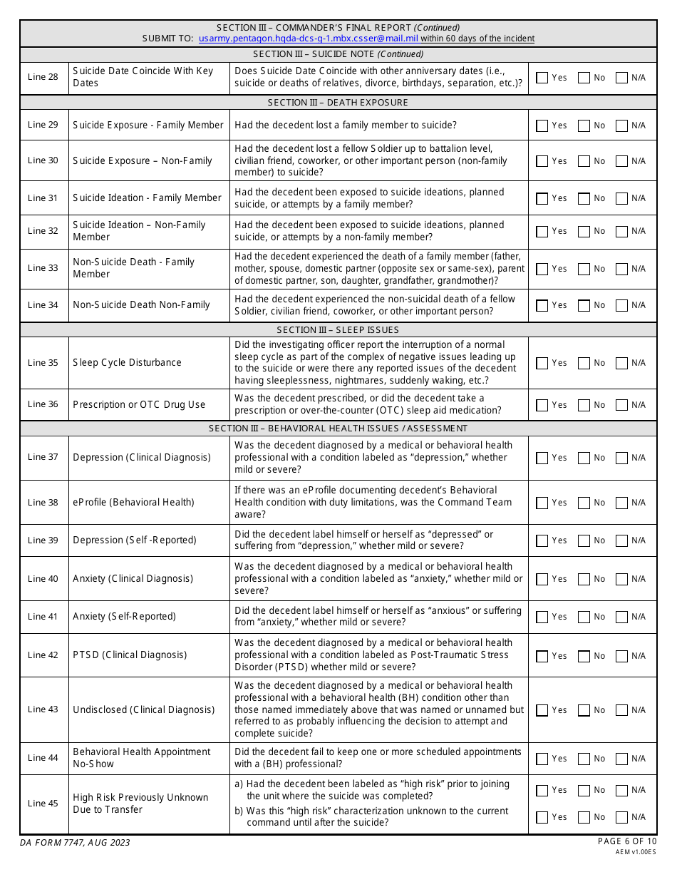 DA Form 7747 Download Fillable PDF or Fill Online Commanders Suspected ...