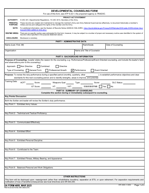 DA Form 4856 Developmental Counseling Form
