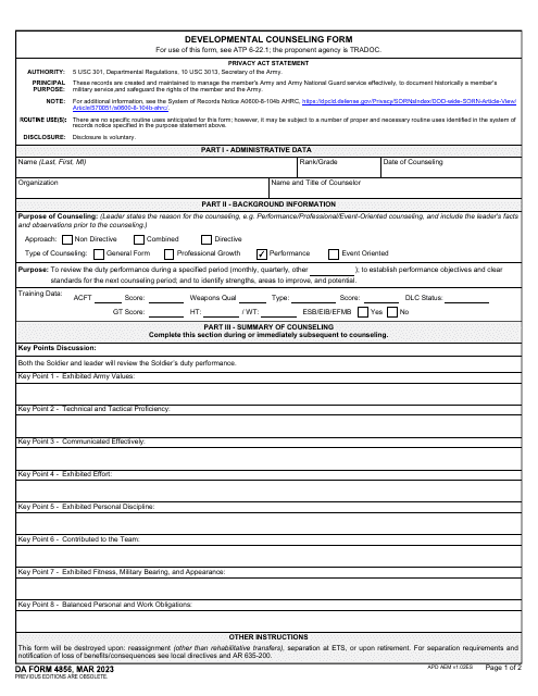 DA Form 4856  Printable Pdf