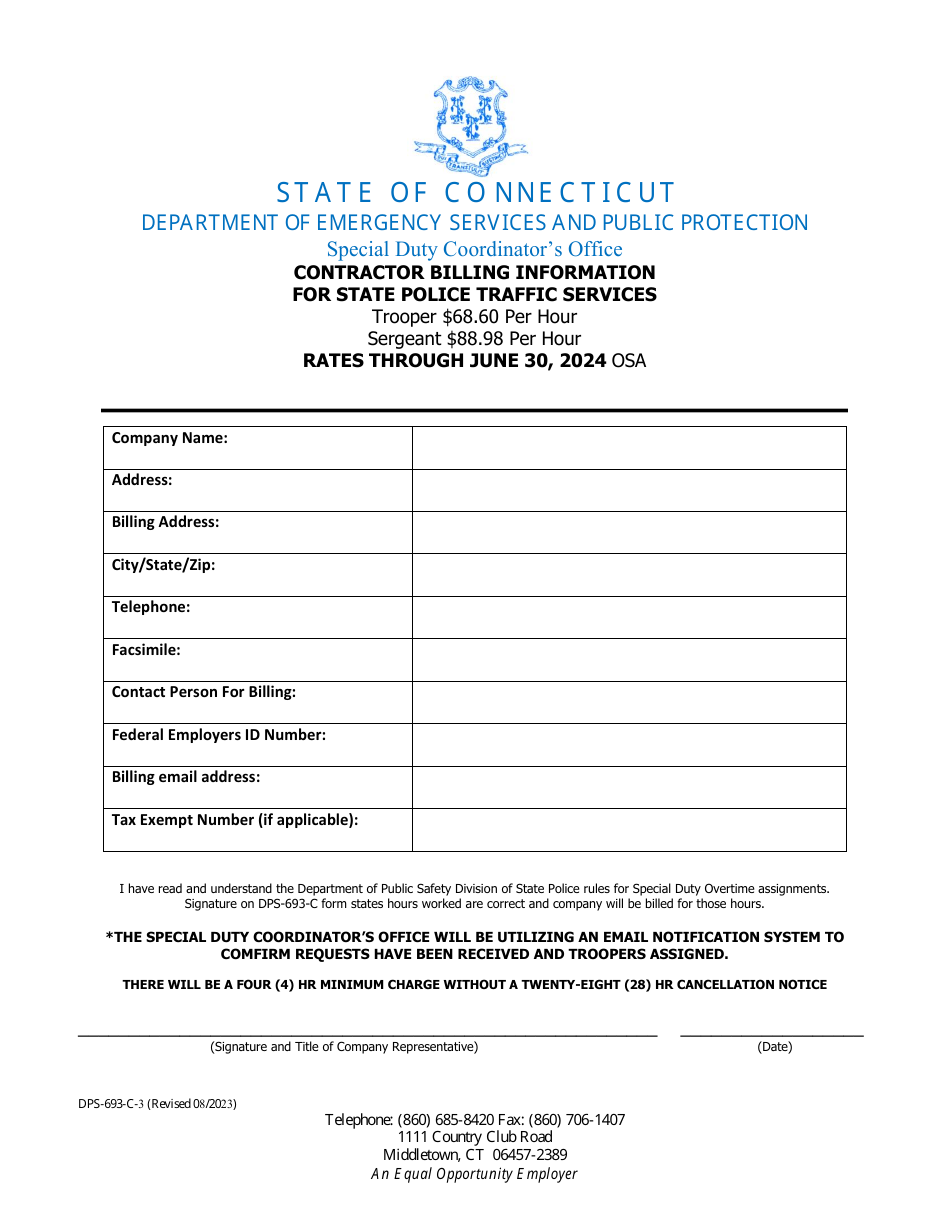 Form DPS-693-C-3 Request and Cancellation Form for State Police Traffic Services - Connecticut, Page 4