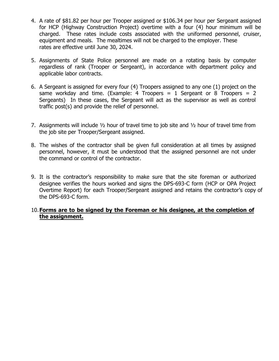 Form DPS-691-C-1 Request and Cancellation Form for State Police Traffic Services - Highway Construction Project - Connecticut, Page 2
