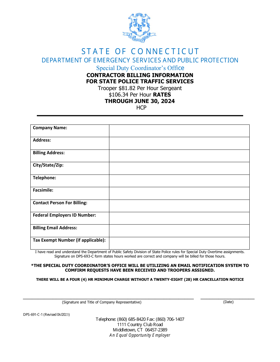 Form DPS-691-C-1 Request and Cancellation Form for State Police Traffic Services - Highway Construction Project - Connecticut, Page 4