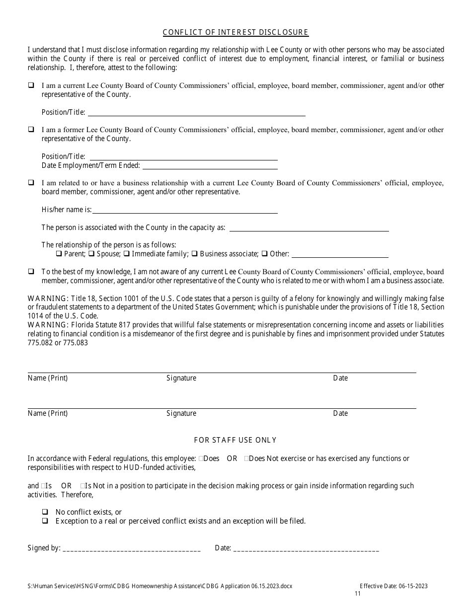 Cdbg Homeownership Assistance Application - Lee County, Florida, Page 11