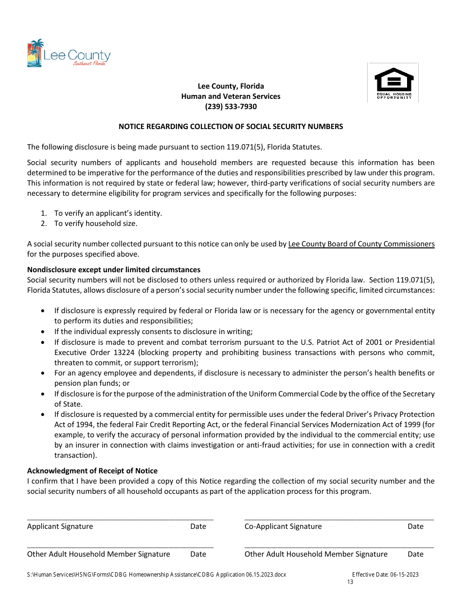 Cdbg Homeownership Assistance Application - Lee County, Florida, Page 13