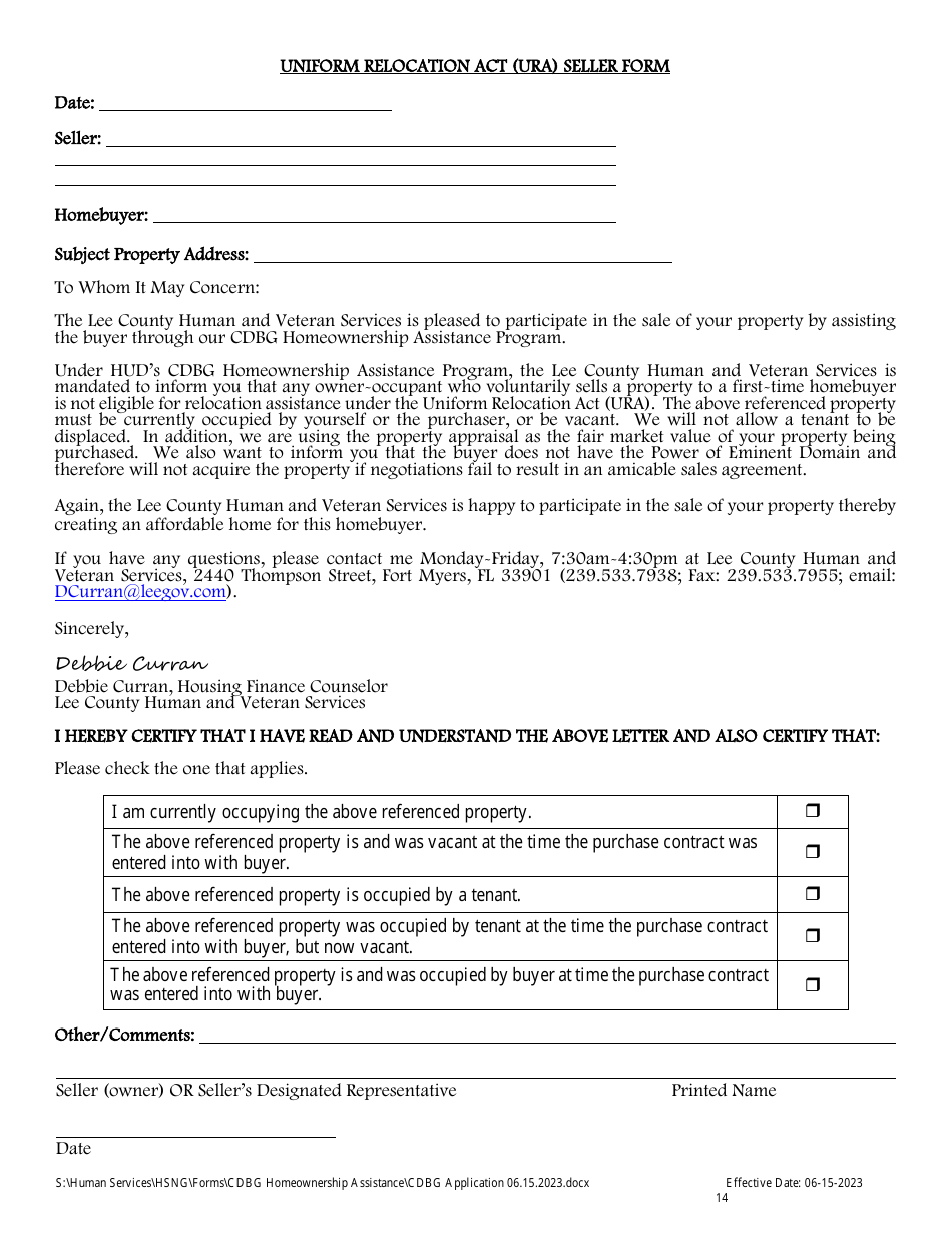 Cdbg Homeownership Assistance Application - Lee County, Florida, Page 14