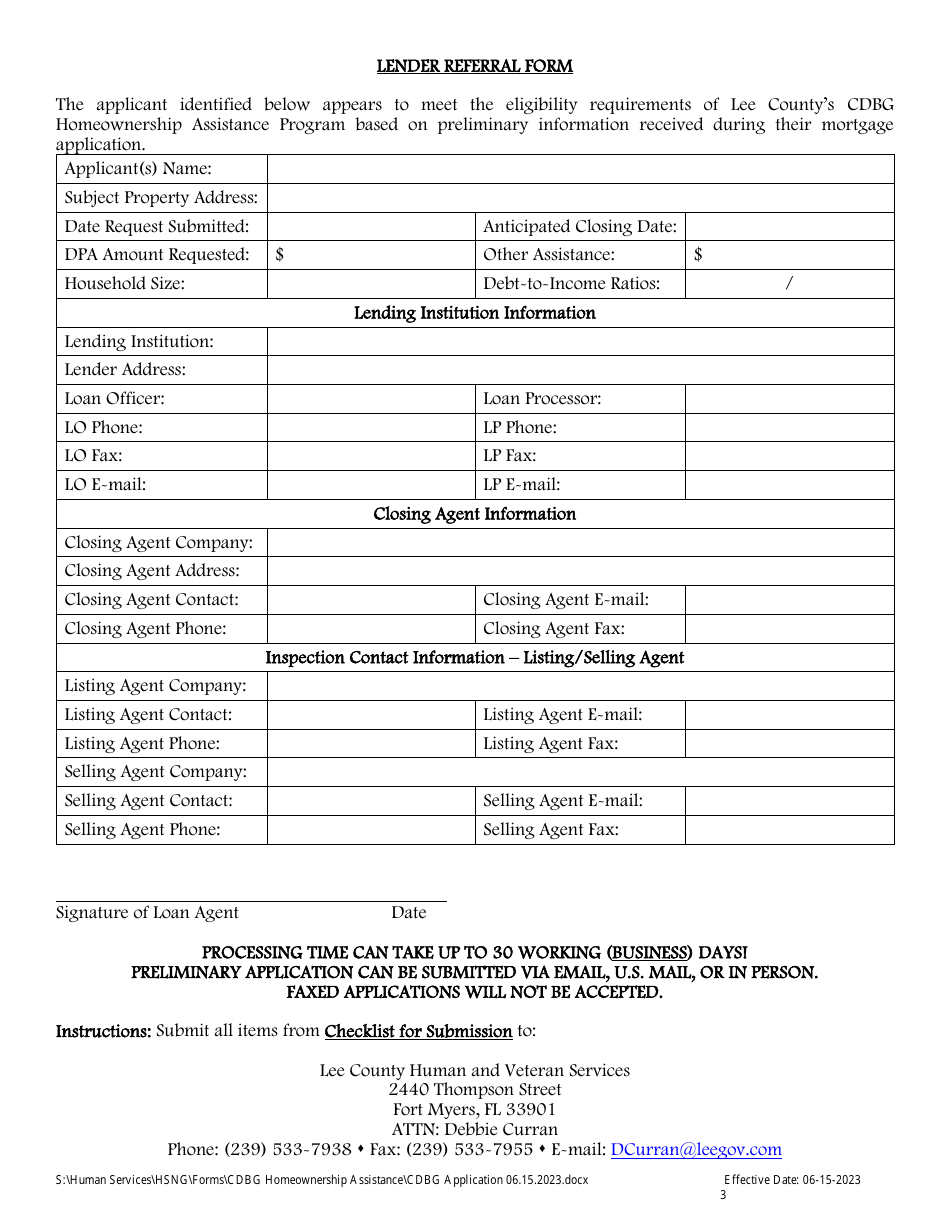 Cdbg Homeownership Assistance Application - Lee County, Florida, Page 3