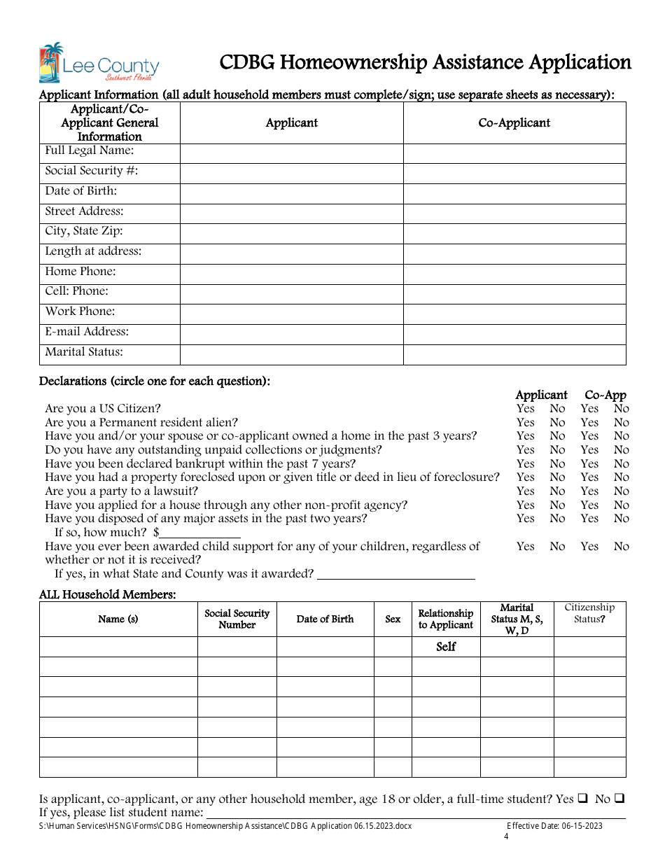 Cdbg Homeownership Assistance Application - Lee County, Florida, Page 4