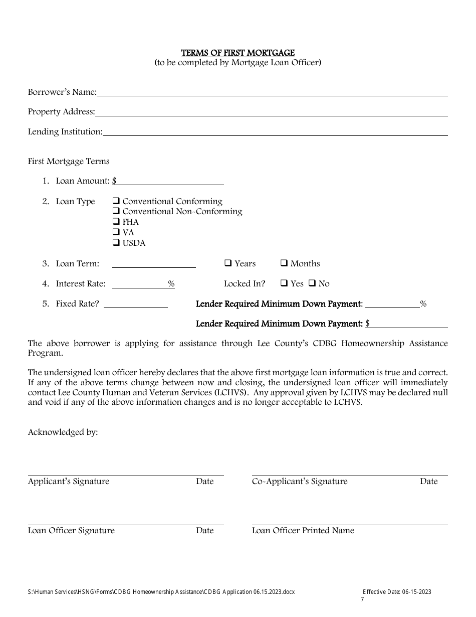 Cdbg Homeownership Assistance Application - Lee County, Florida, Page 7