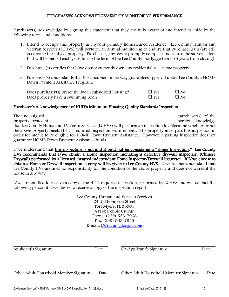 Home Down Payment Assistance Application - Lee County, Florida, Page 10