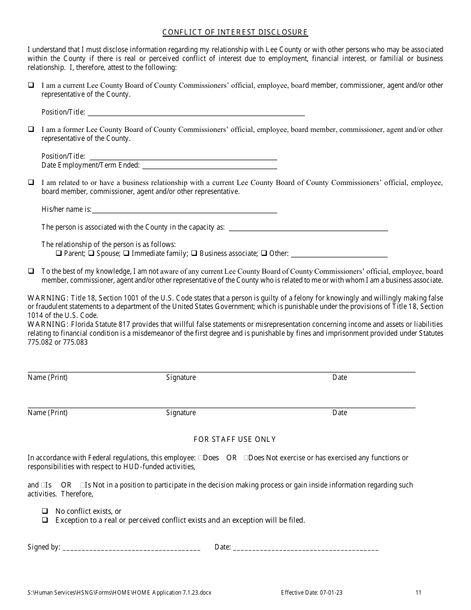Home Down Payment Assistance Application - Lee County, Florida, Page 11