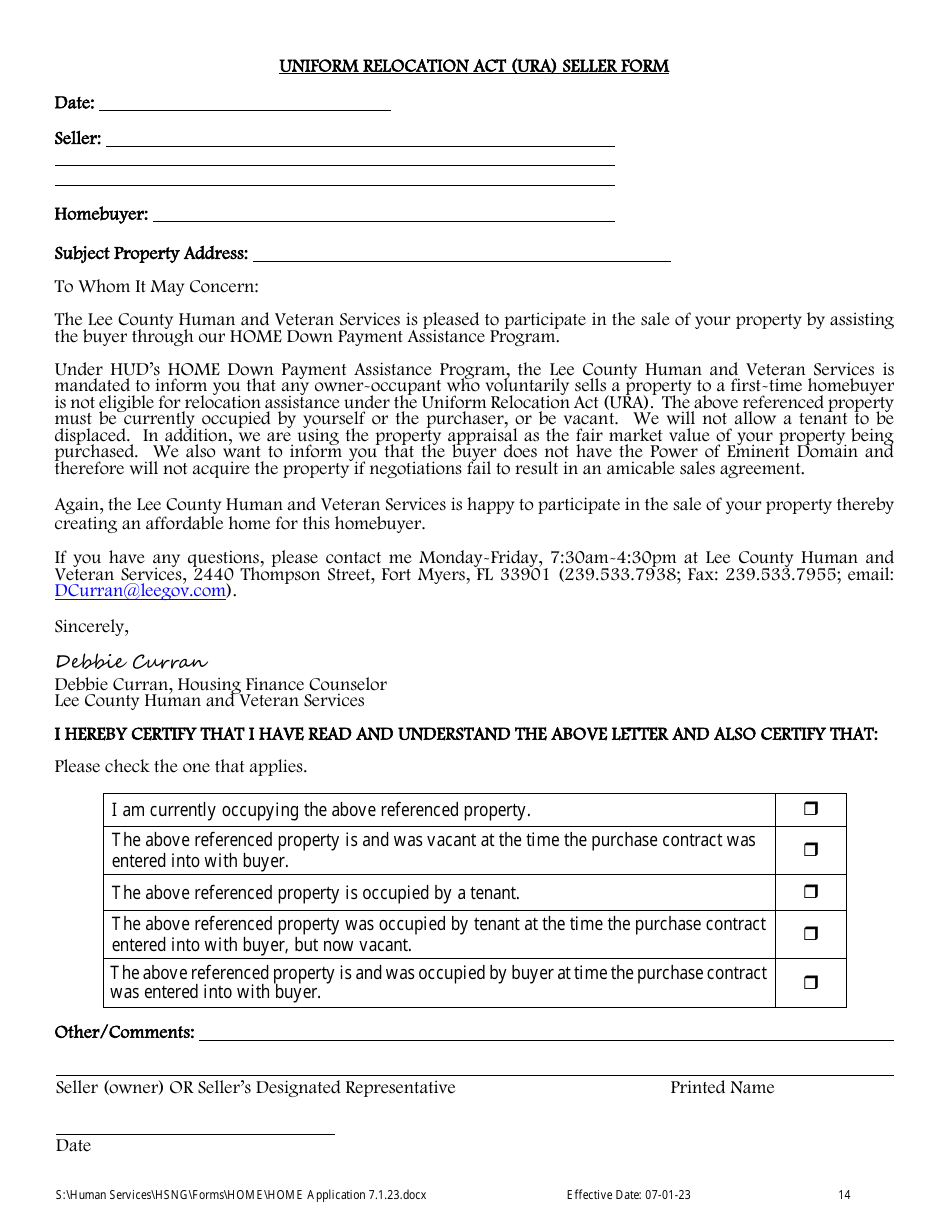 Home Down Payment Assistance Application - Lee County, Florida, Page 14