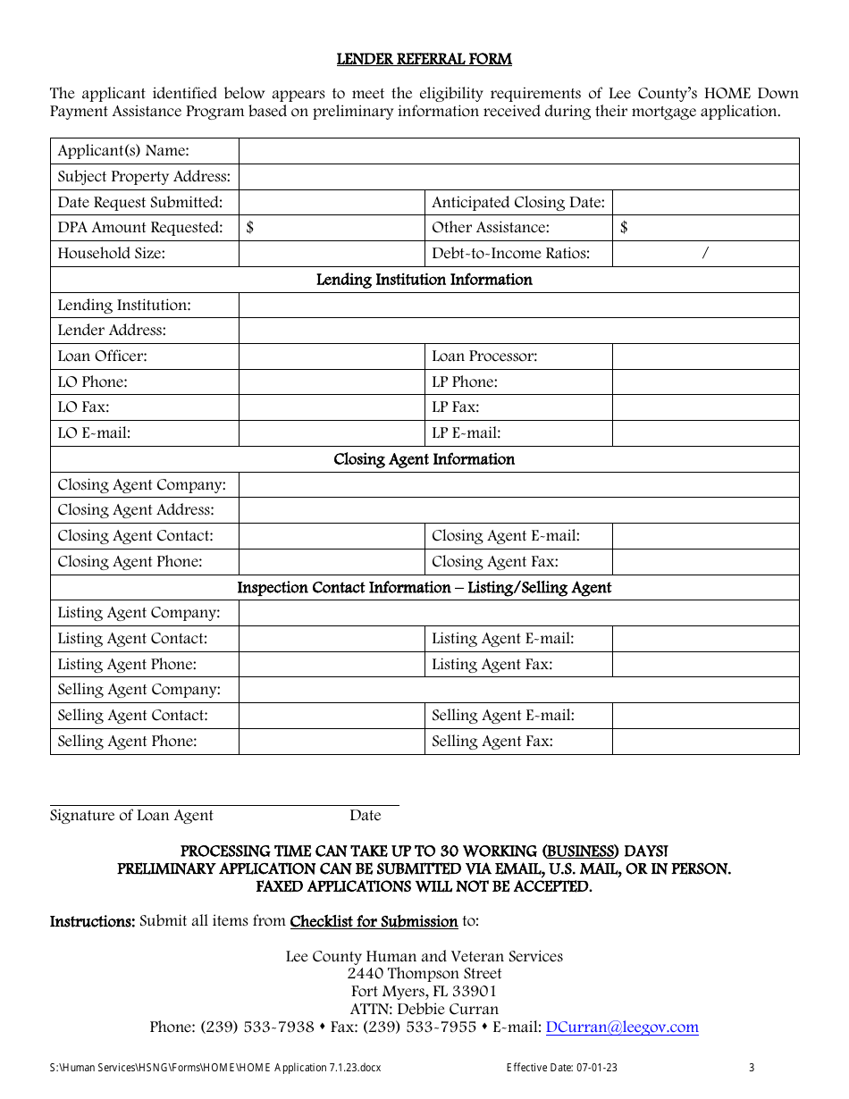 Home Down Payment Assistance Application - Lee County, Florida, Page 3