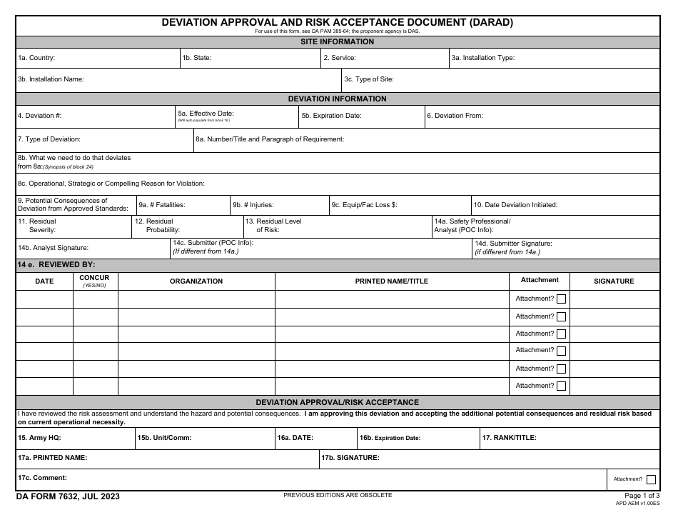 DA Form 7632 Deviation Approval and Risk Acceptance Document (Darad), Page 1