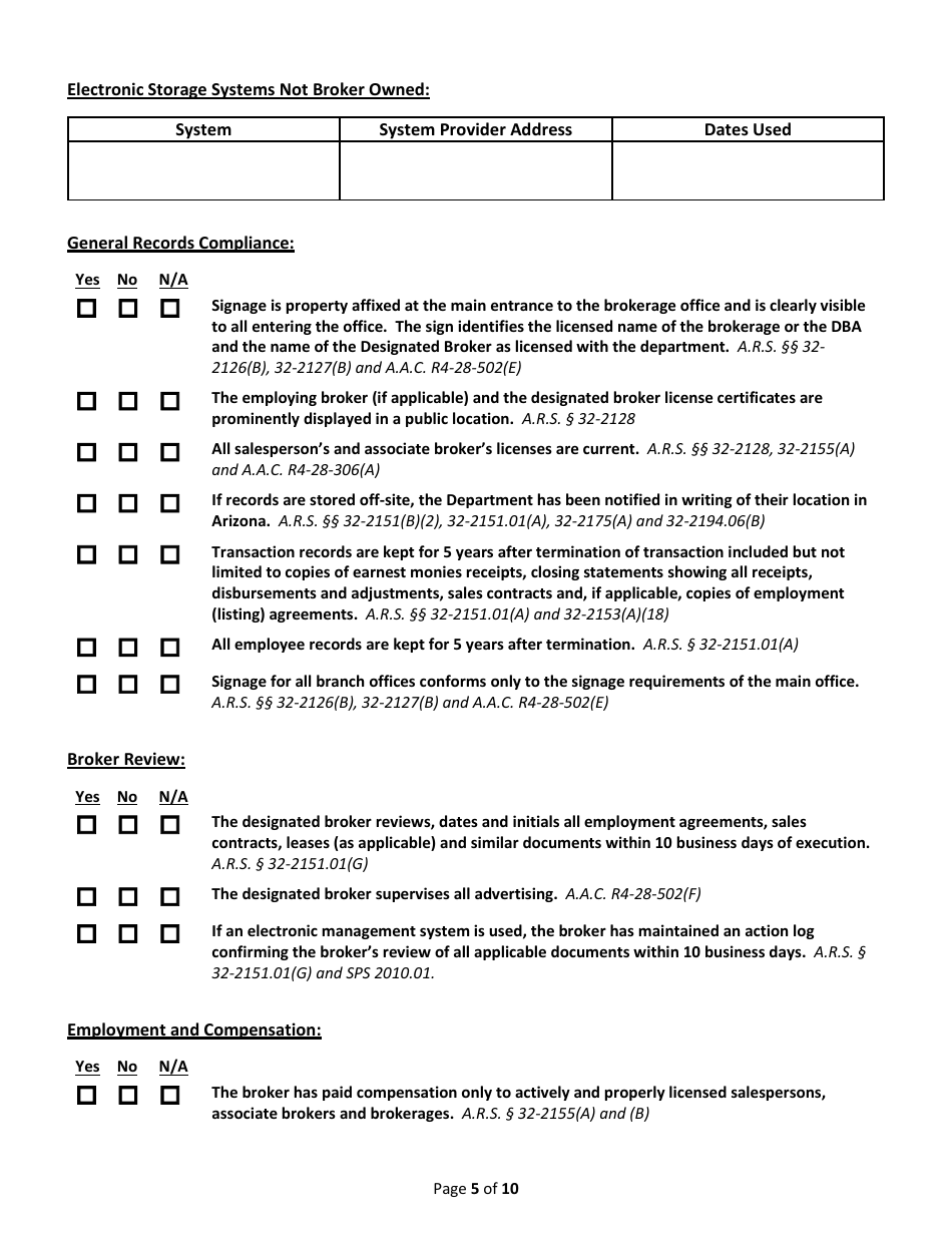 Broker Audit Declaration - Arizona, Page 5