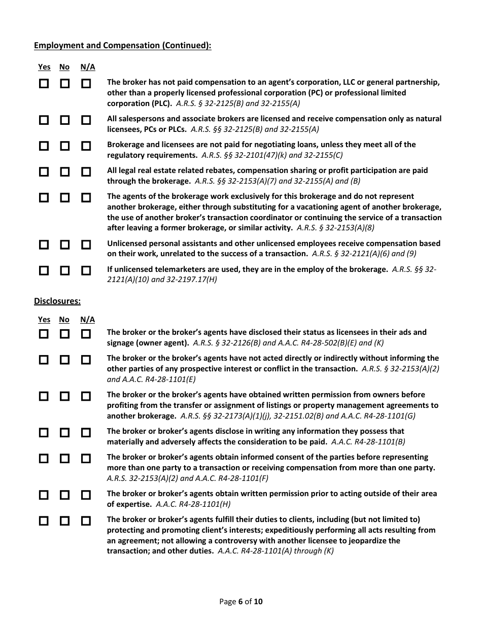 Broker Audit Declaration - Arizona, Page 6