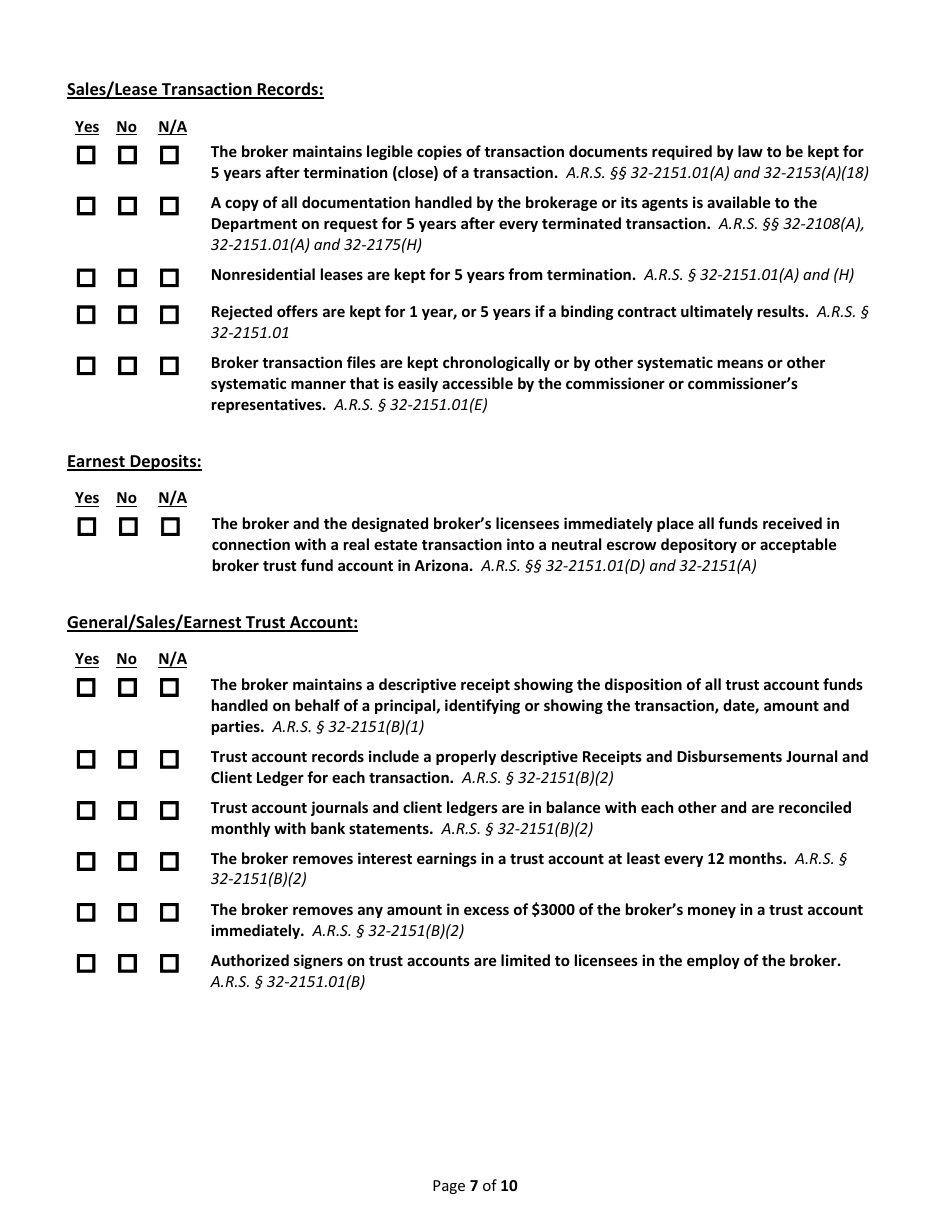 Broker Audit Declaration - Arizona, Page 7